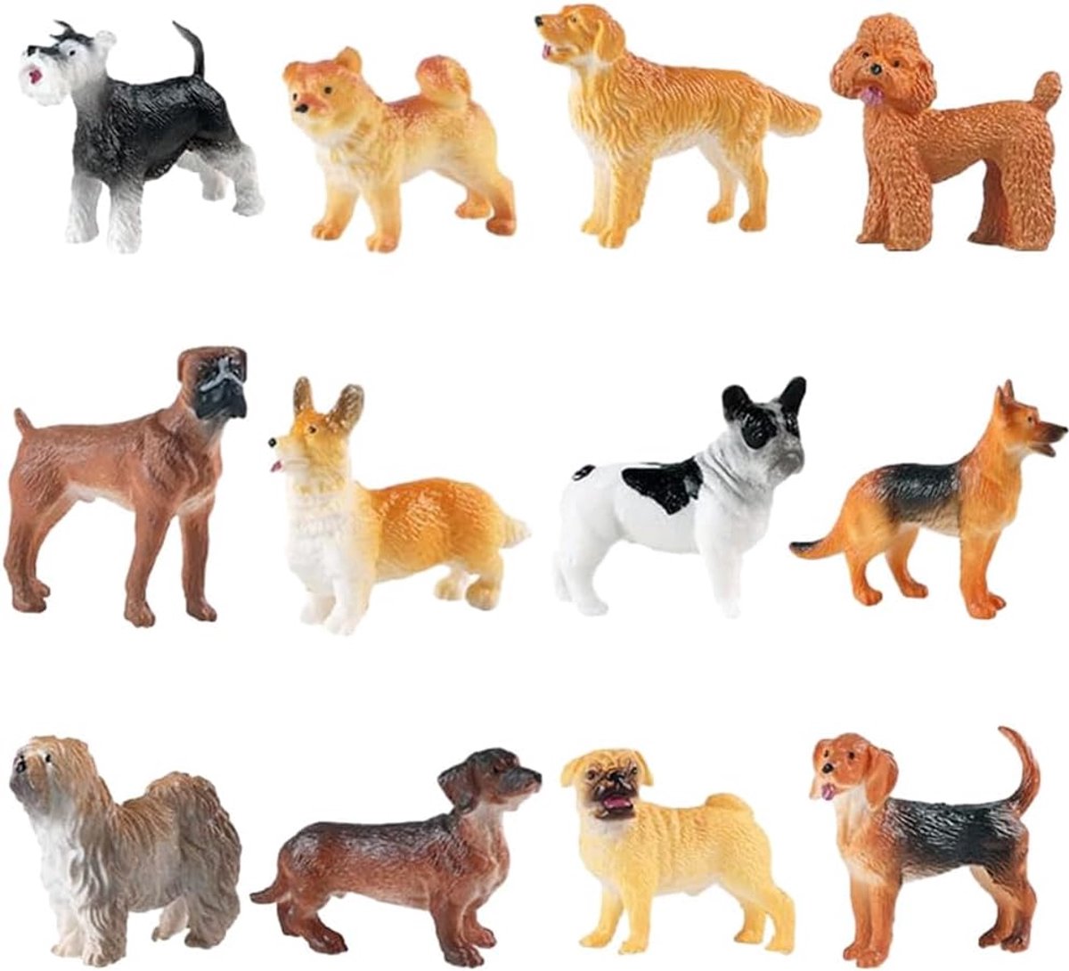 Hondenfiguren, 12 stuks hondenfiguren voor jongeren en volwassenen, mini-dierenfiguren voor honden, hondentaarttopper, cadeau voor verjaardagsfeestjes voor jongeren en volwassenen