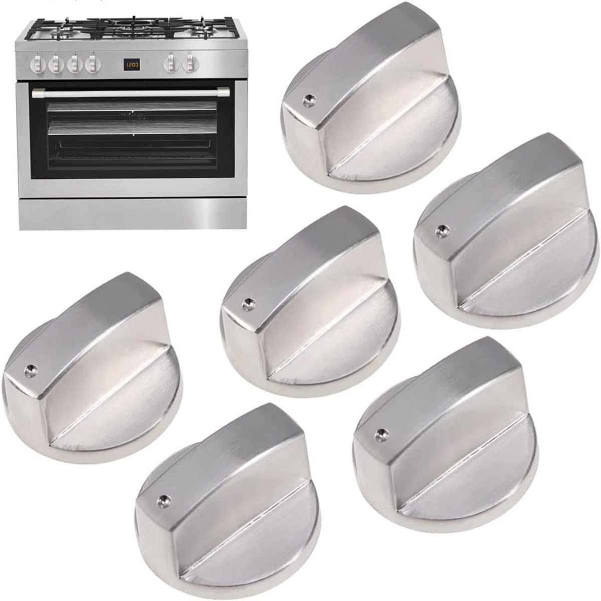 Knoppen voor gasfornuis 6 mm metalen gasfornuis knop zilveren adapter knoppen bediening oven draaischakelaar sloten controle oppervlak koken