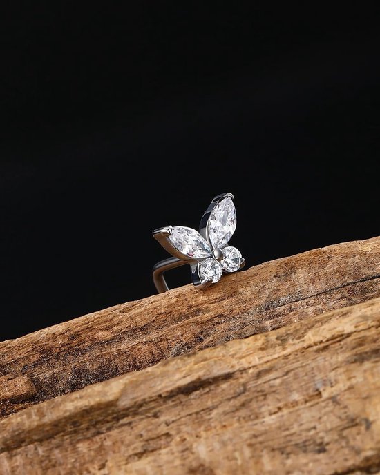 G23 Titanium neusschroef vlinder Nostril Studs CZ neusring L-vormige neus piercing sieraden 20G neus piercings voor vrouwen mannen — afbeelding 2