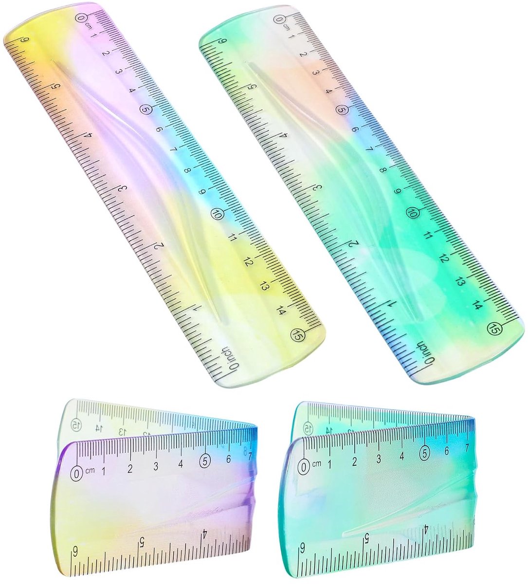 2 stuks liniaal, 15 cm, flexibel, kleurrijk en transparant, onbreekbaar en buigbare liniaal voor kinderen, school, kantoor en thuis