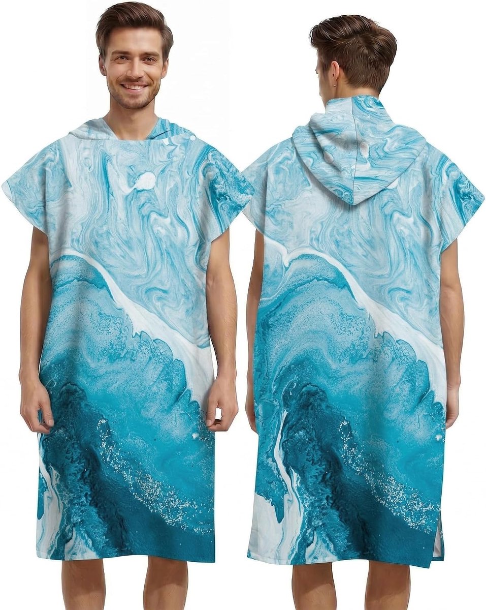 Surfponcho, wikkeldoek, badjas, capuchontrui voor volwassenen, mannen, vrouwen of gezinnen, microvezel, zwemmen, strand, surfen, duiken, baden thuis