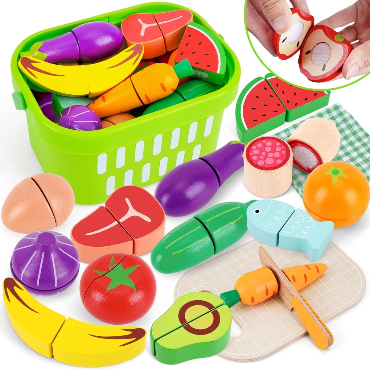 Kinderkeuken, accessoires jaar, Montessori-speelgoed 2 3 jaar, fruitlevensmiddelen, houten speelgoed, speelkeuken, accessoires met klittenband, keukenaccessoires, houten