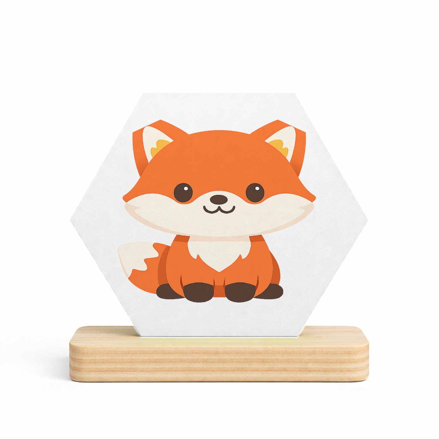 Mr Cadeautjes MDF fotolijst/inleg hexagon 14 x 13 - design Een vriendelijke vos met een grote kop en een gestileerd lic | cadeau Wit