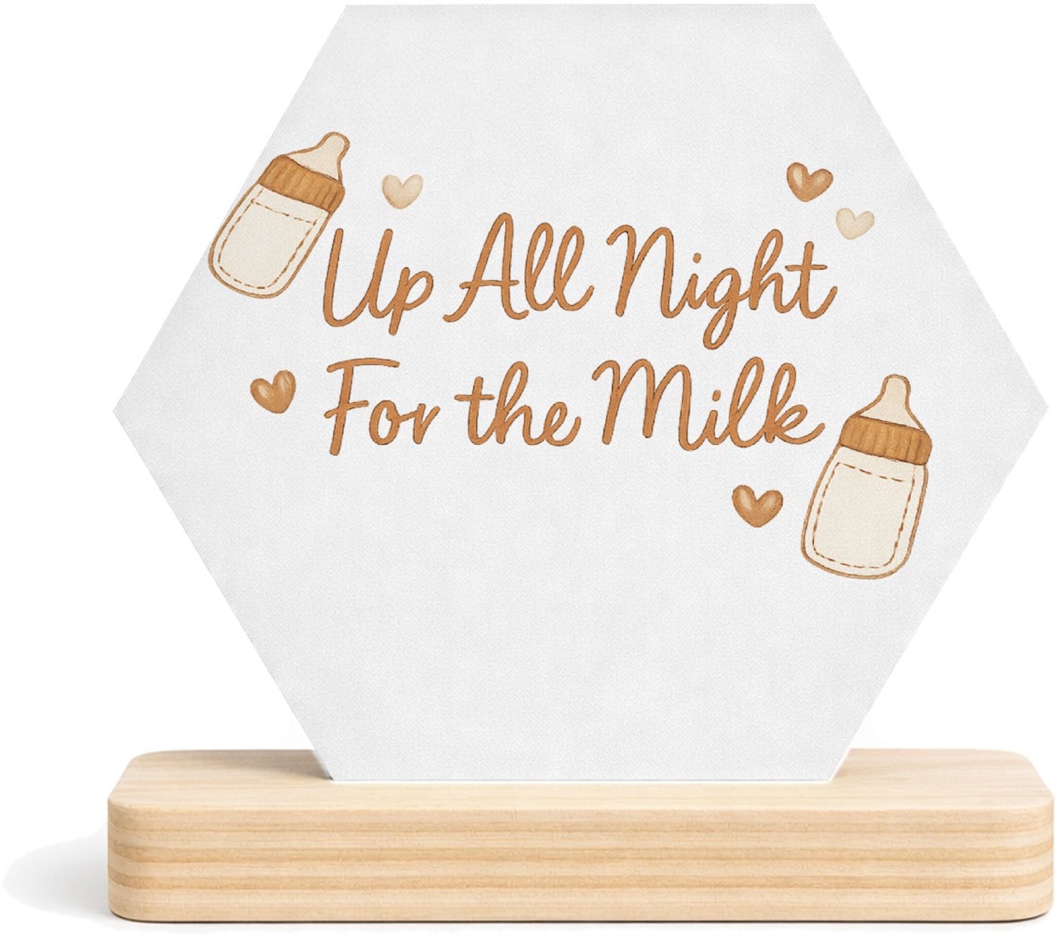 Mr Cadeautjes MDF fotolijst/inleg hexagon 14 x 13 - design Een zachte, grappige slogan rond slaapgebrek in een vergelij | cadeau Wit