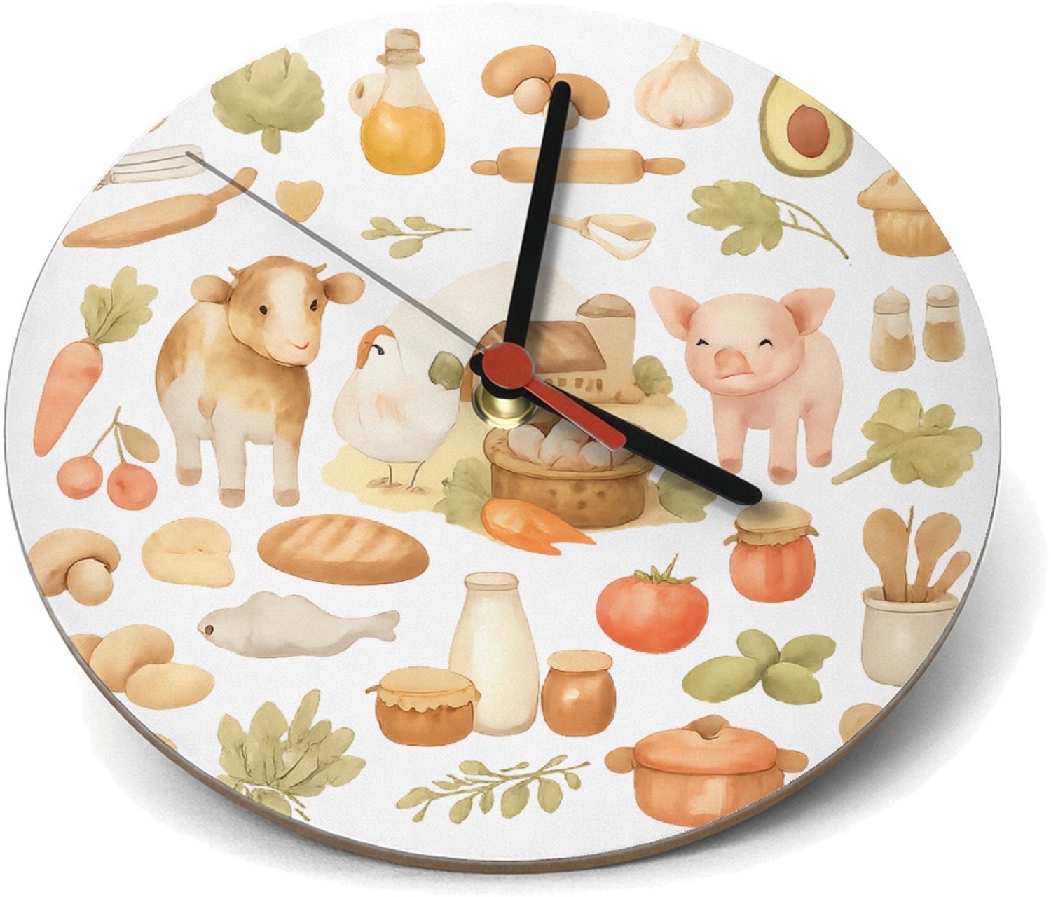 Mr Cadeautjes Klok rond Ø 19 - design Keukenalfabet met fruit, groenten en bakgerei | cadeau Wit