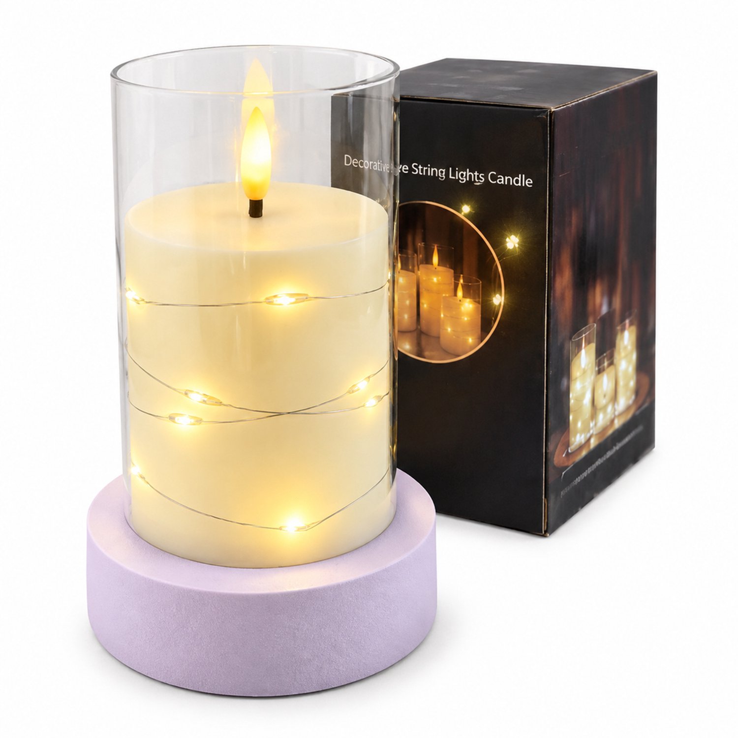SWGOTA led kaarsen met lichtsnoer, 7,5 × 12,5 cm, transparante beker met rechte rand, warm licht, batterijen niet inbegrepen Wit