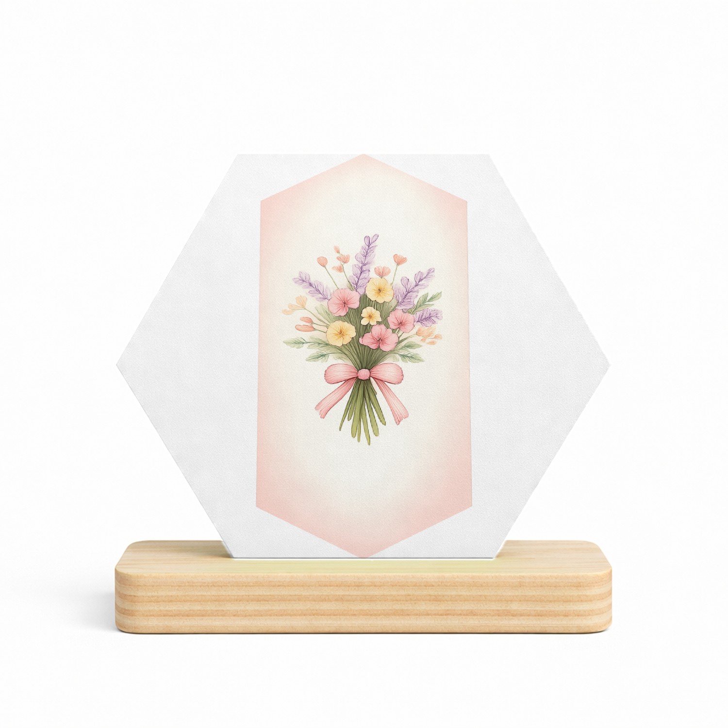 Mr Cadeautjes MDF fotolijst/inleg hexagon 14 x 13 - design Een serie elegante natuurboeketten in zachte cadeaustijl, ma | cadeau Wit