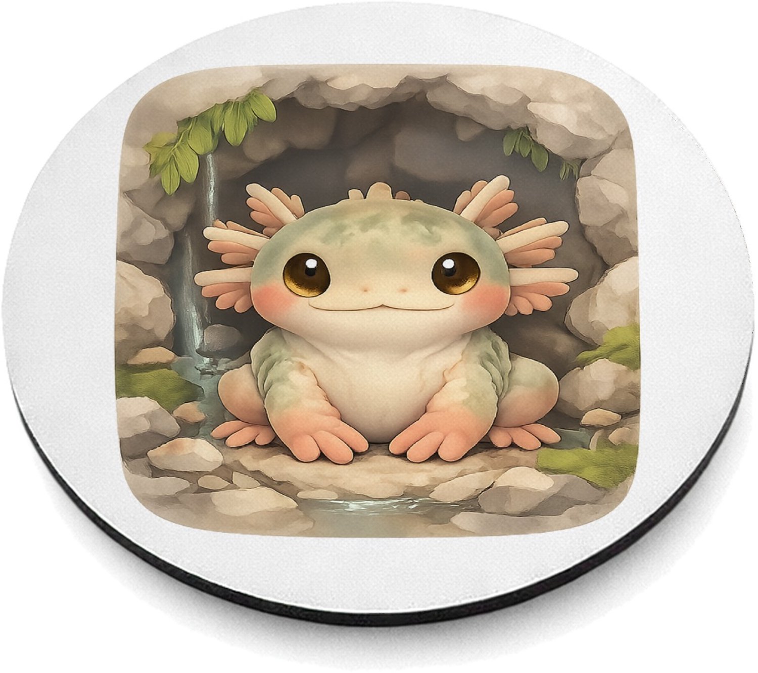 Mr Cadeautjes MDF magnetische fotolijst rond Ø 9,5 - design Een compact, schattig portret van een mini-forest creature i | cadeau Wit