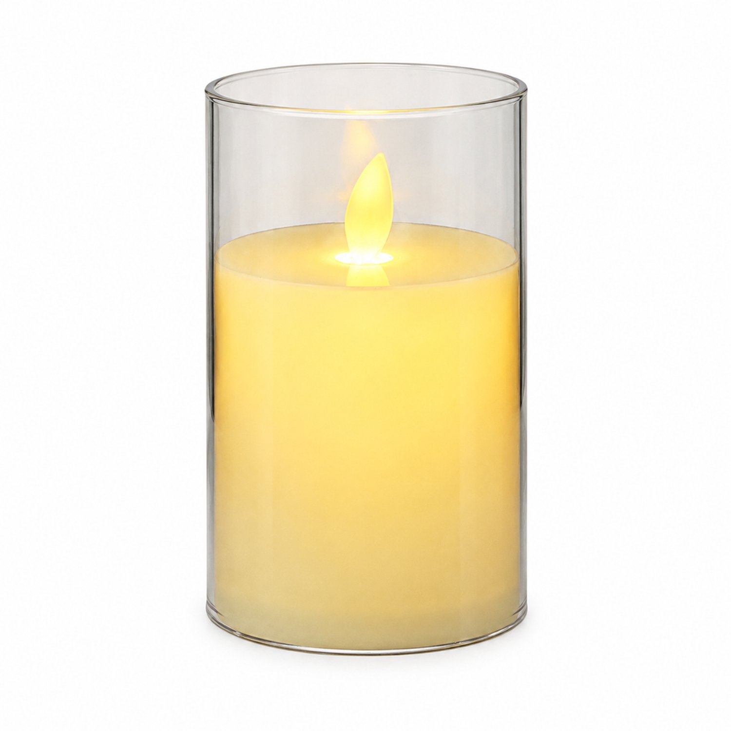 SWGOTA led kaarsen met bewegende vlam - ivoorkleurig, warm licht, transparante cilindervormige huls, 7,8 x 12,5 cm, 3 AA-batterijen nodig, niet inbegrepen