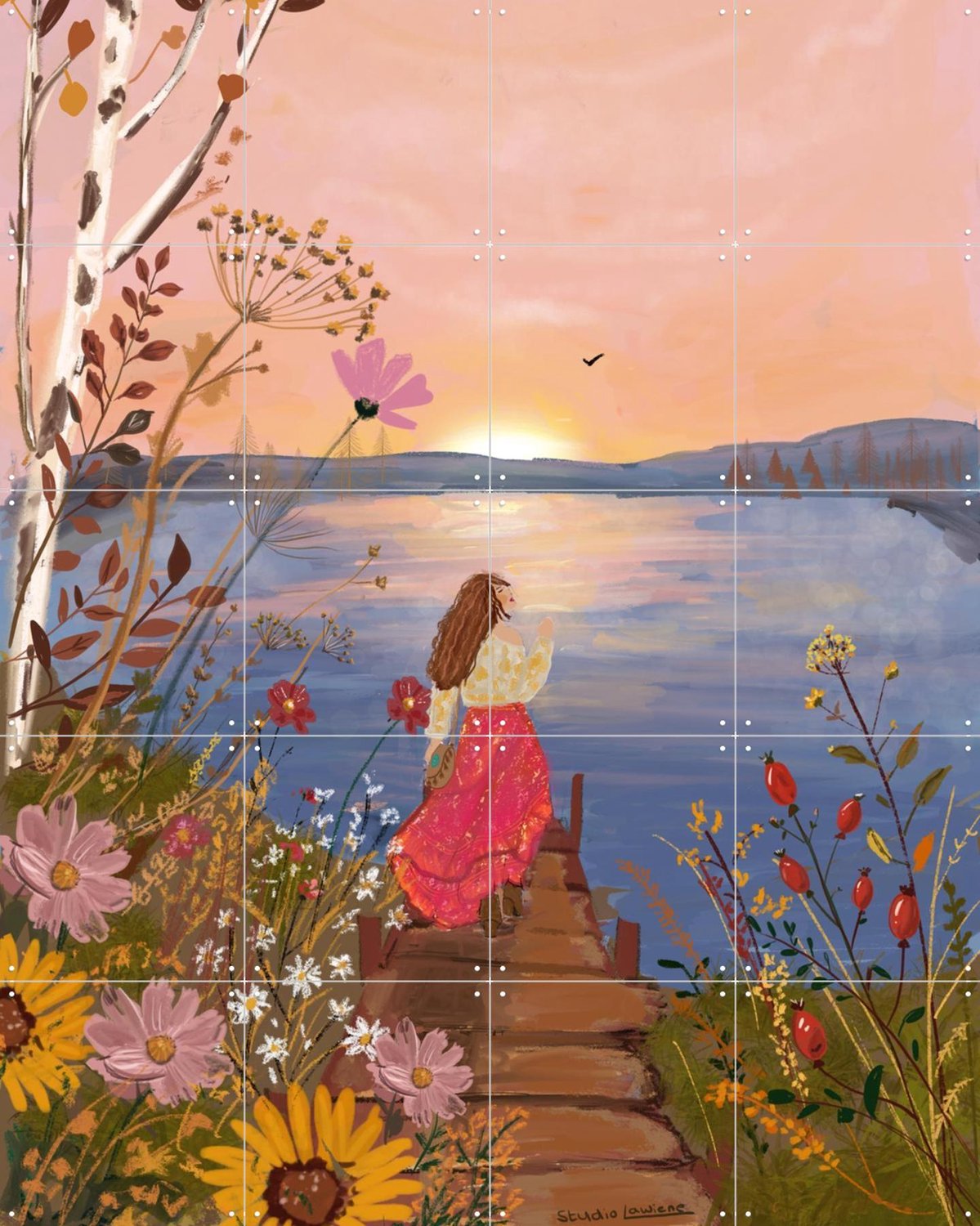 IXXI Somewhere Beyond, Studio LaWiene - 80 x 100 cm - Grote wanddecoratie en posters - Illustraties, Kleurrijk, Fantasierijk, Slaapkamer, Woonkamer Roze