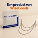 WiseGoods broekketting met drie lagen naast de verpakking met tekst 'Een product van WiseGoods'.