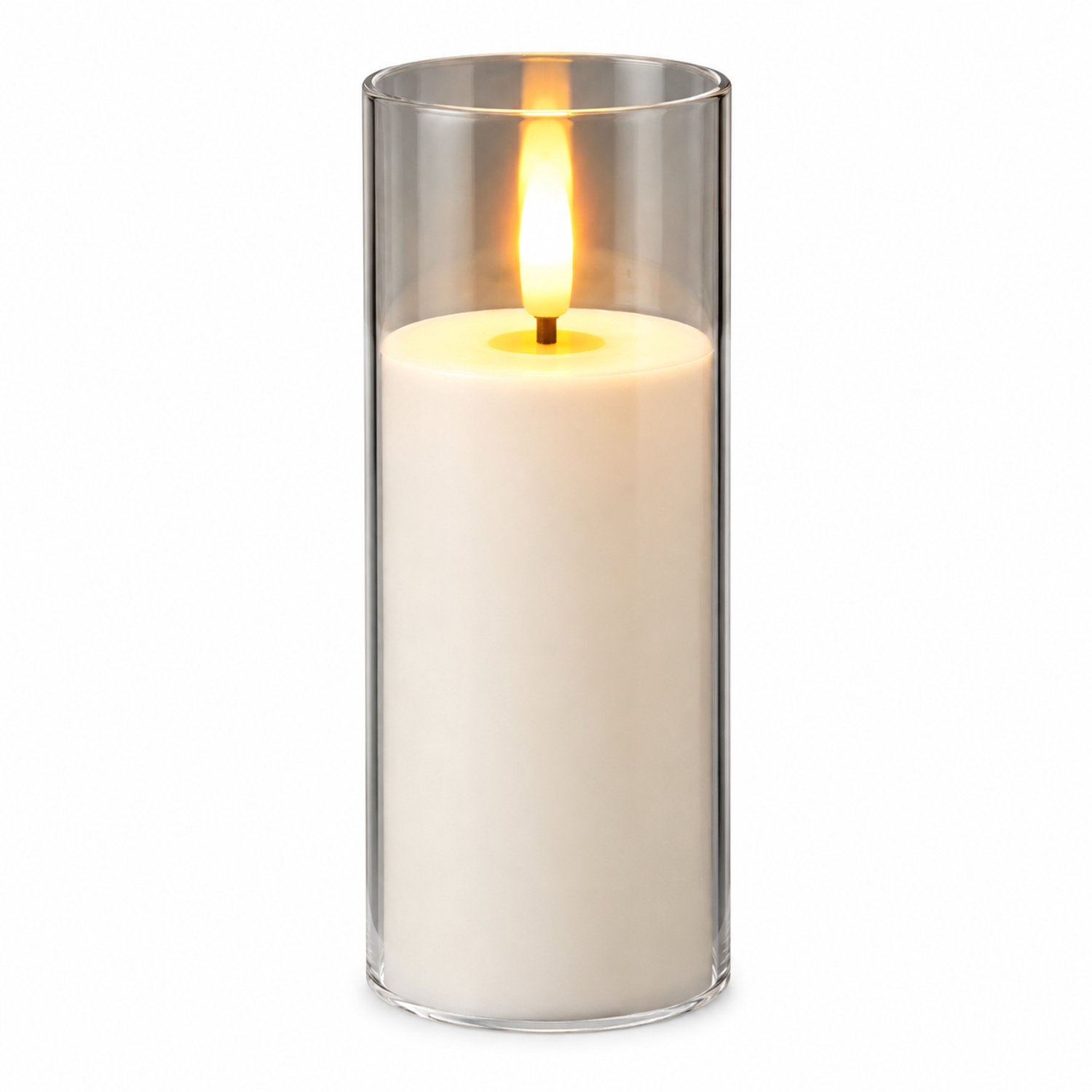 SWGOTA led kaarsen - ivoorkleurige kaars met puntvormige vlam, 5,5 x 12,5 cm, transparante cilindermantel, op 2 AA-batterijen, batterijen niet inbegrepen