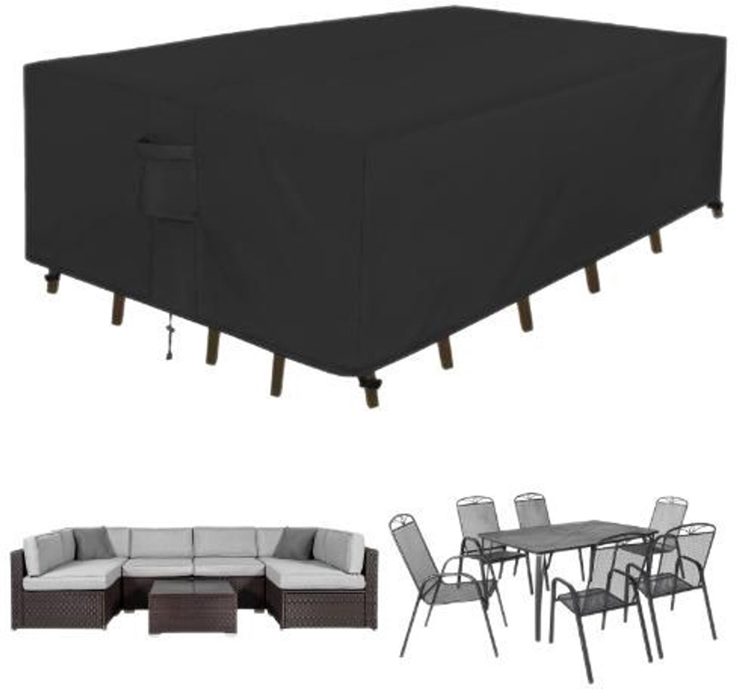 Aofixver Tuinmeubelhoes - 250*200*80cm - Stofdicht en waterdicht - UV-bestendig - Tuinstoelhoes - Beschermhoes - Buitenhoes voor tafel - Tuinbank beschermhoes - Loungeset Hoes - Stoelhoes - Waterdichte Tuintafel - Oxford-stof - met Opberghoes zwart