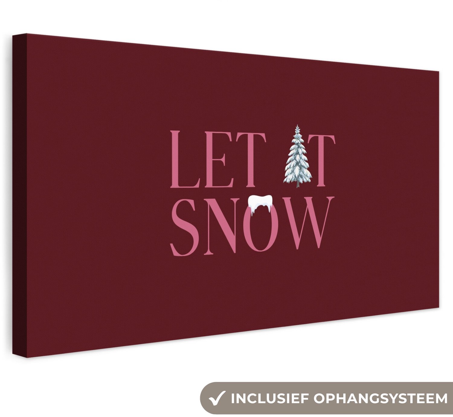 Canvas schilderij 40x20 cm - Exclusieve wanddecoratie Tekst - Kerst - Sneeuw - Roze - Muurdecoratie woonkamer - Slaapkamer decoratie - Kamer accessoires - Schilderijen op canvas - Kerstdecoratie voor binnen - Kerstversiering - Kerstmis versiering