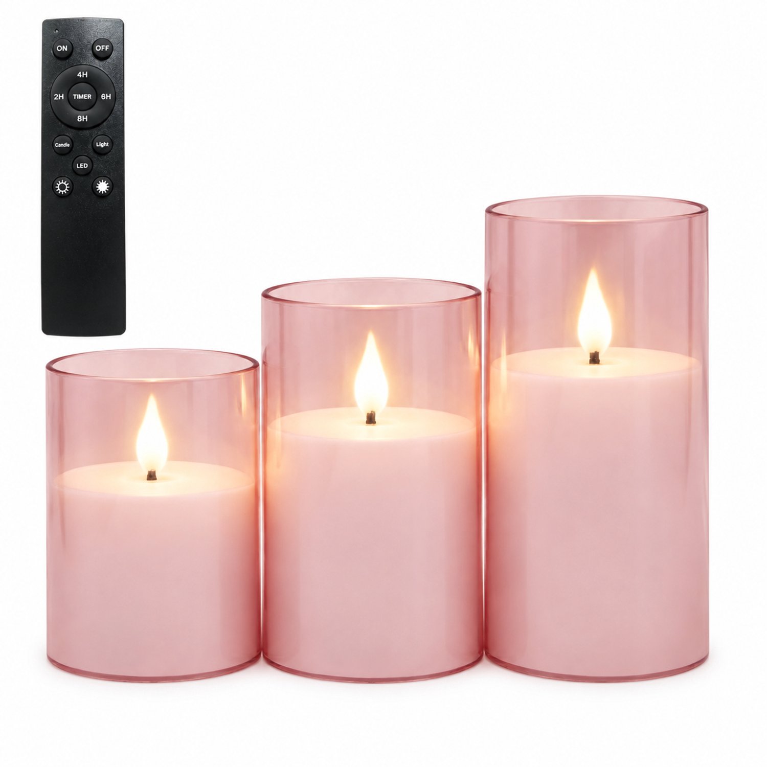SWGOTA led kaarsen, 3 stuks per doos, roze met druppelvormige vlam en grote afstandsbediening, voor bruiloften en verjaardagen