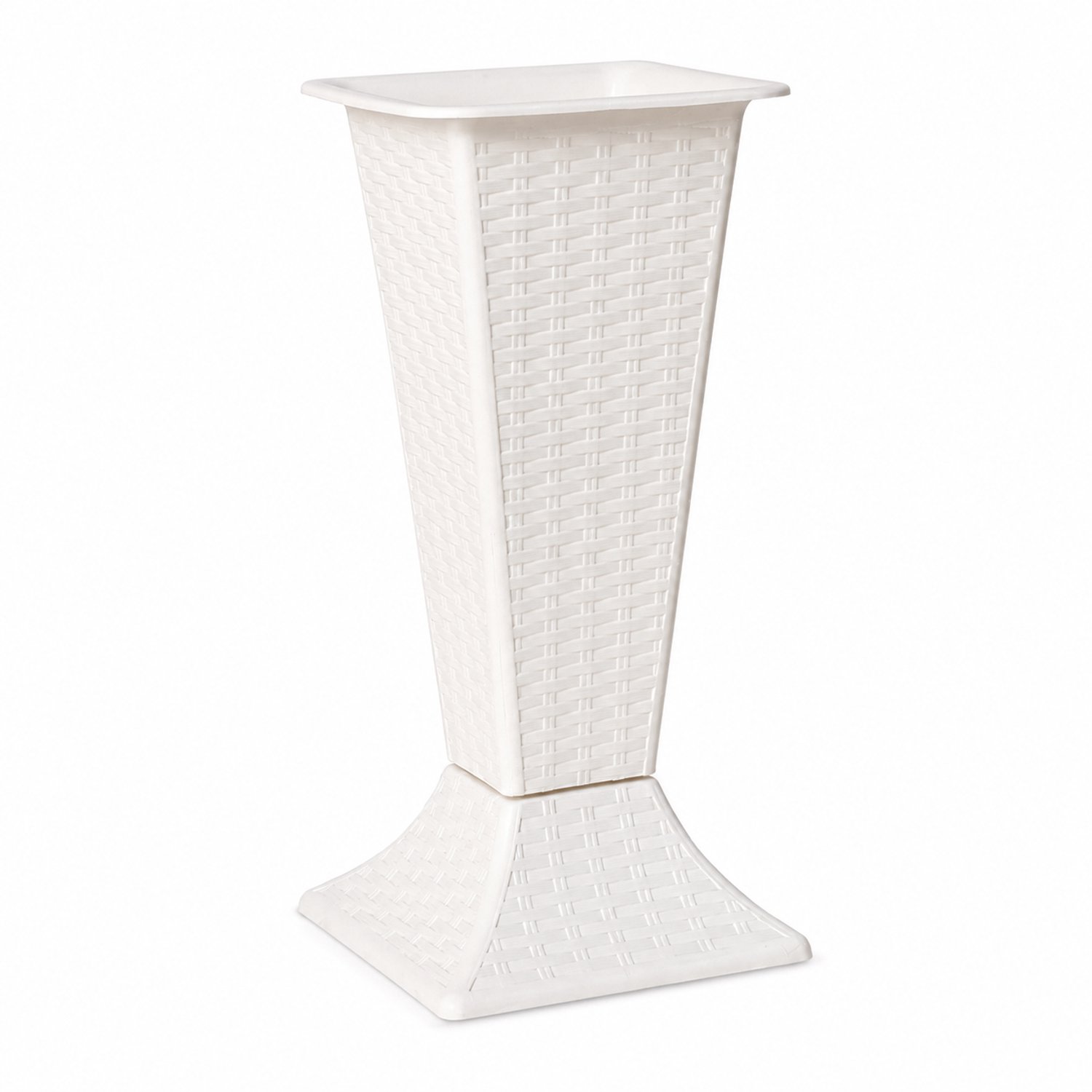 SWGOTA Witte kunststof vaas 12,5 x 12,5 x 24,5 cm - Vierkant met vlechtreliëf, brede opening en uitlopende voet voor bloemschikken