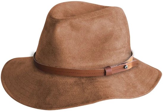 Bruine vilten fedora hoed met een leren band.