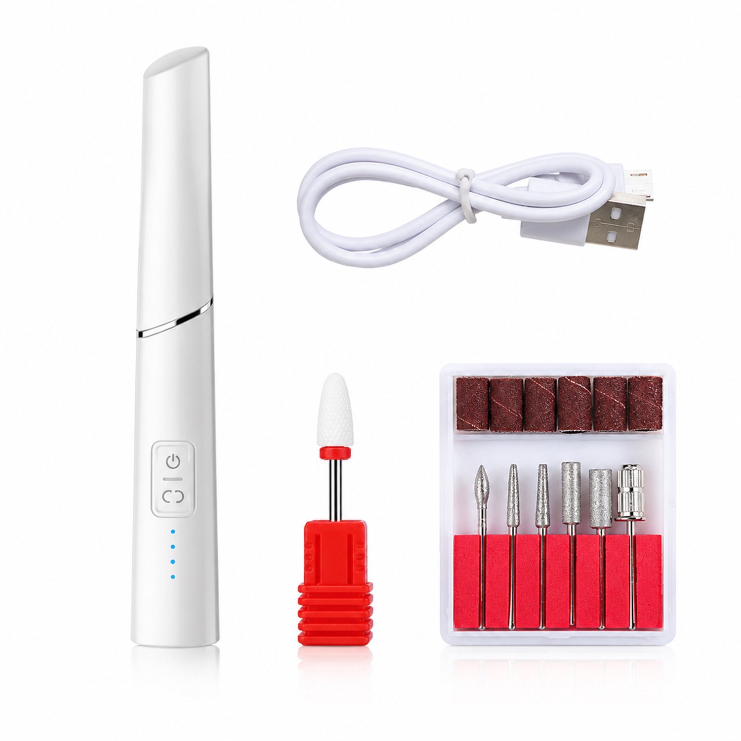 elektrische nageltrimmer - USB-C-opladen - wit M1 - met 6 slijpkoppen