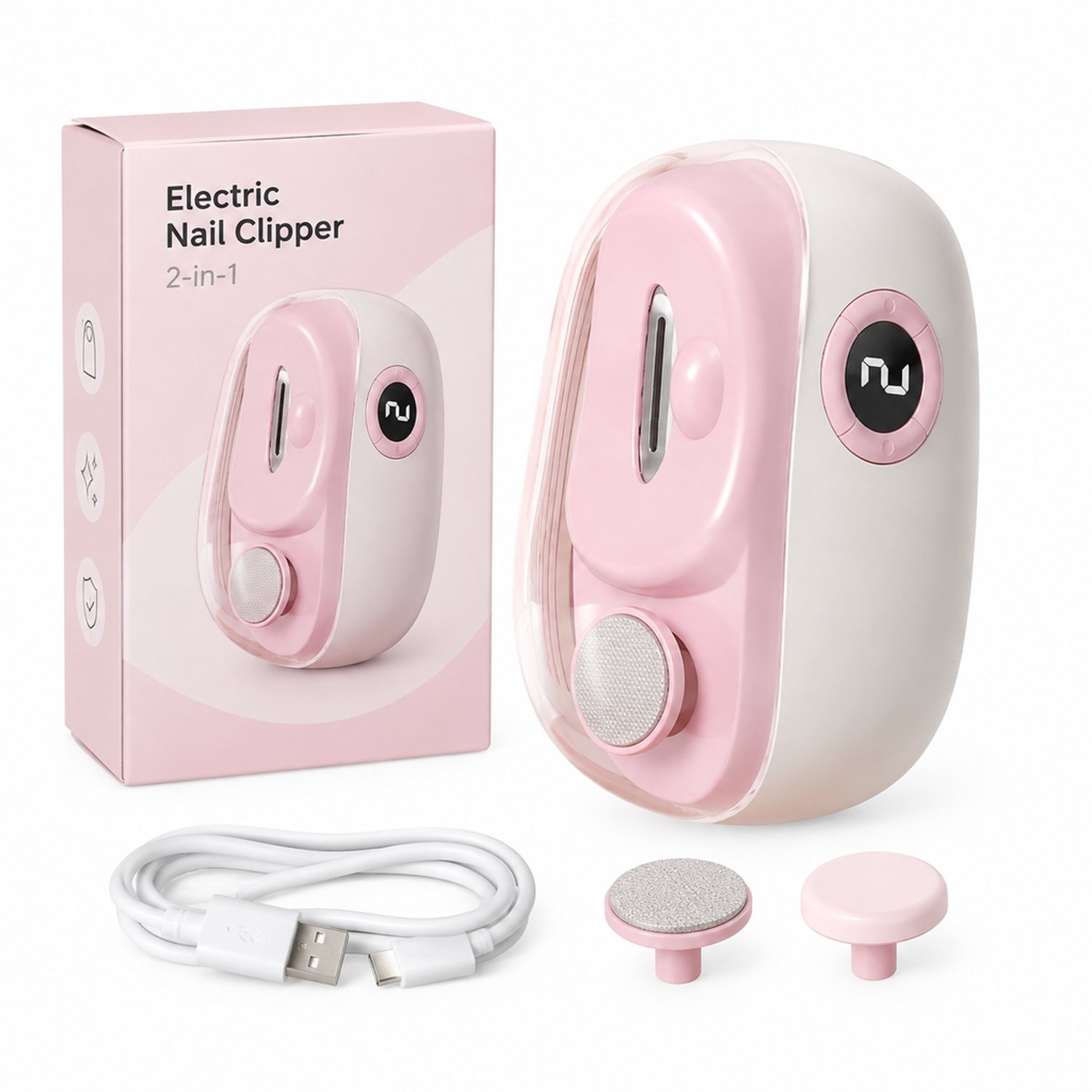 Elektrische nagelknipper - 2-in-1 nagelknipper en nagelpolijster - voor dagelijks thuisgebruik - roze Engelse uitvoering - in kleurendoos