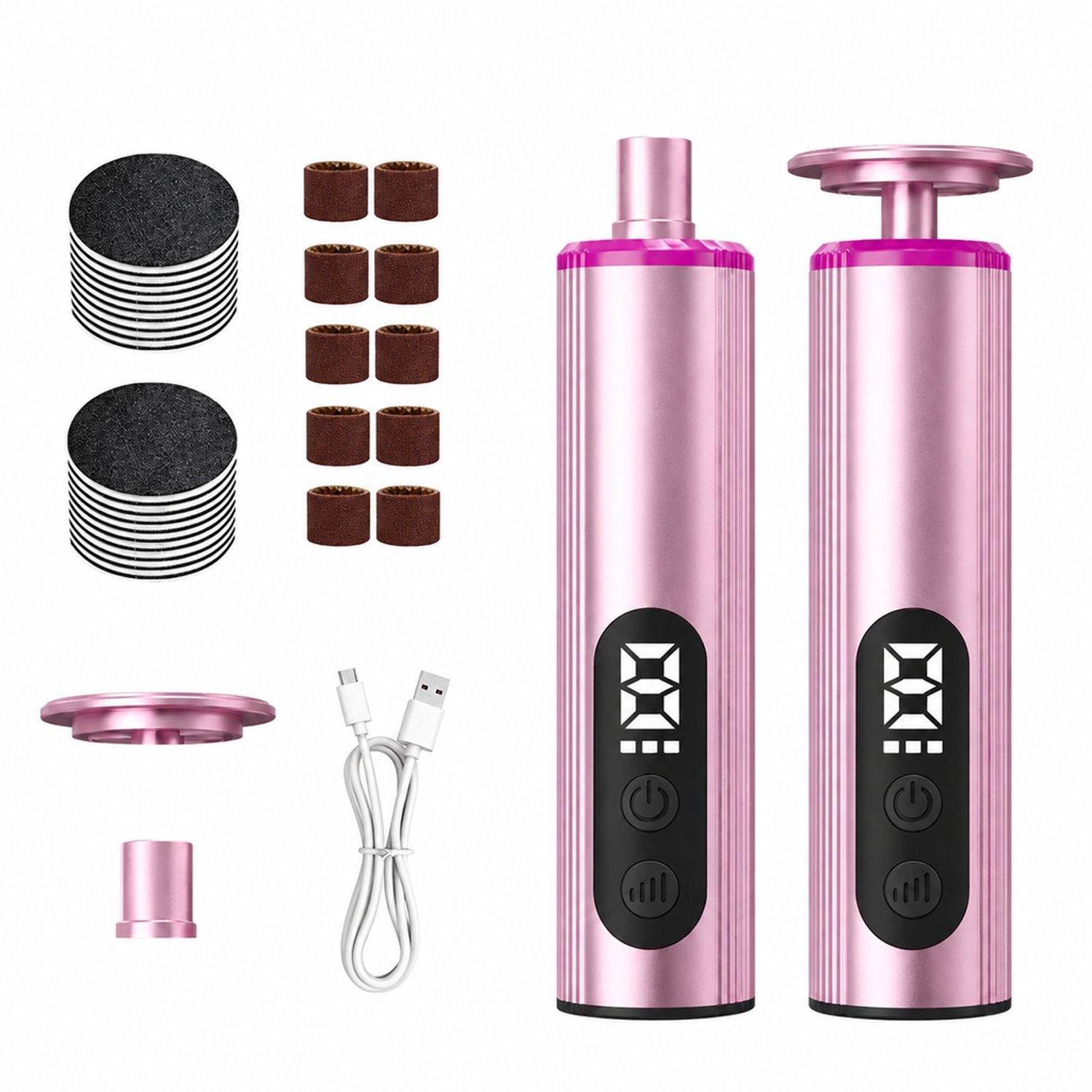 elektrische nageltrimmer - 2-in-1 voet- en nagelvijl - 9 snelheden - aluminium uitvoering - roze - inclusief handleiding, datakabel en accessoires