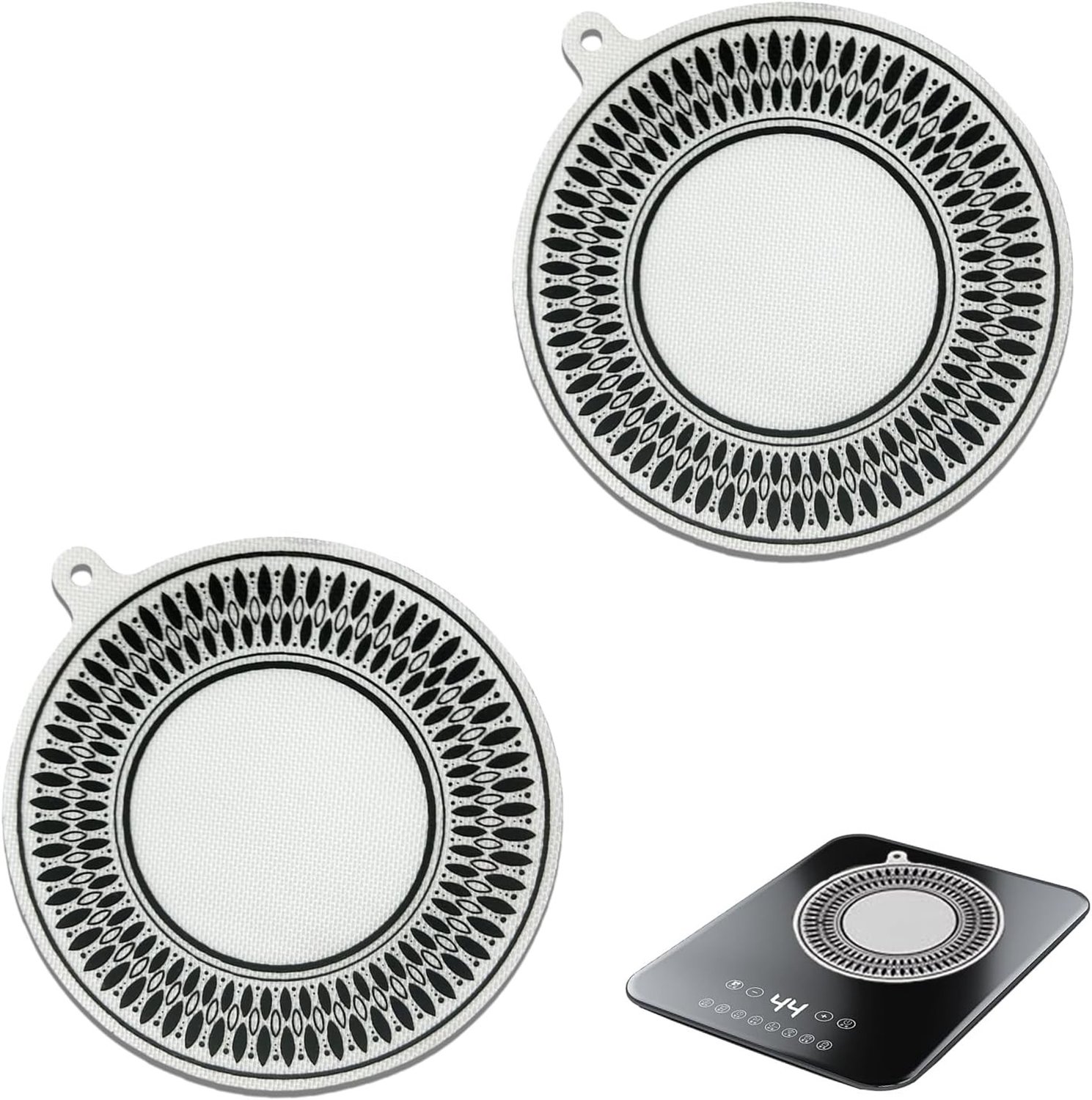 Inductiekookplaat Beschermmatten van Silicoon en Glasvezel, 2 Stuks, Antislip Kookplaat Bescherming voor Pannen en Keukenoppervlak (22 cm)