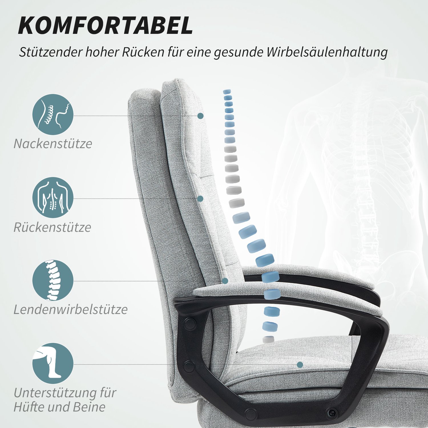 Homona Bureaustoel - Met wippfunctie en in hoogte verstelbaar - 63 x 70 x 102-112 cm - Grijs