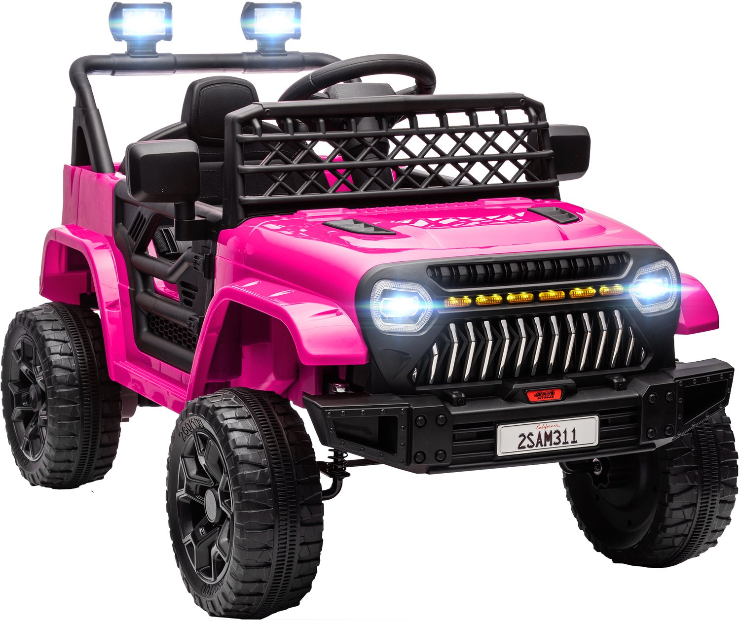 Playon Kinderauto 12V - Met afstandsbediening, muziek en verlichting - 95 x 62,5 x 65 cm - Roze