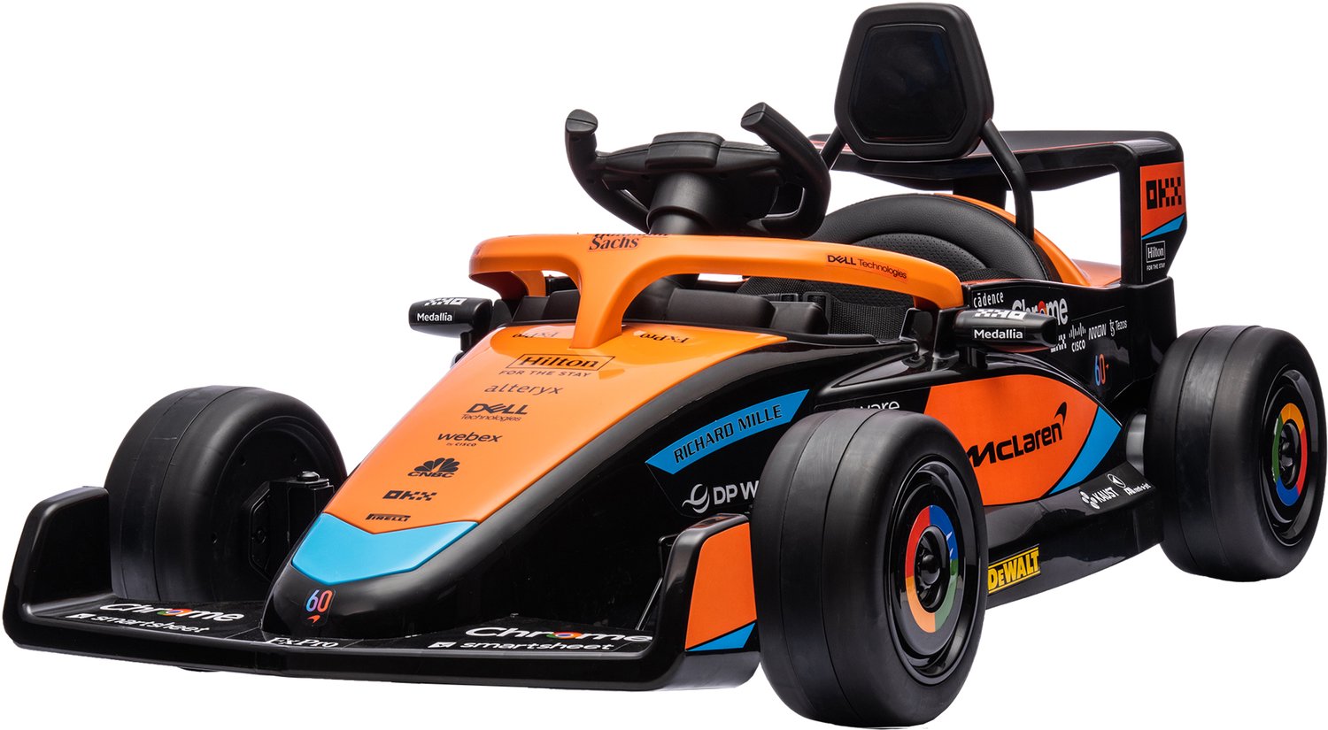 Playon Elektrische kinderauto McLaren Formule 1 - 12V - Met afstandsbediening en muziekfunctie - Met USB-aansluiting - 115 x 67 x 50 cm - Oranje