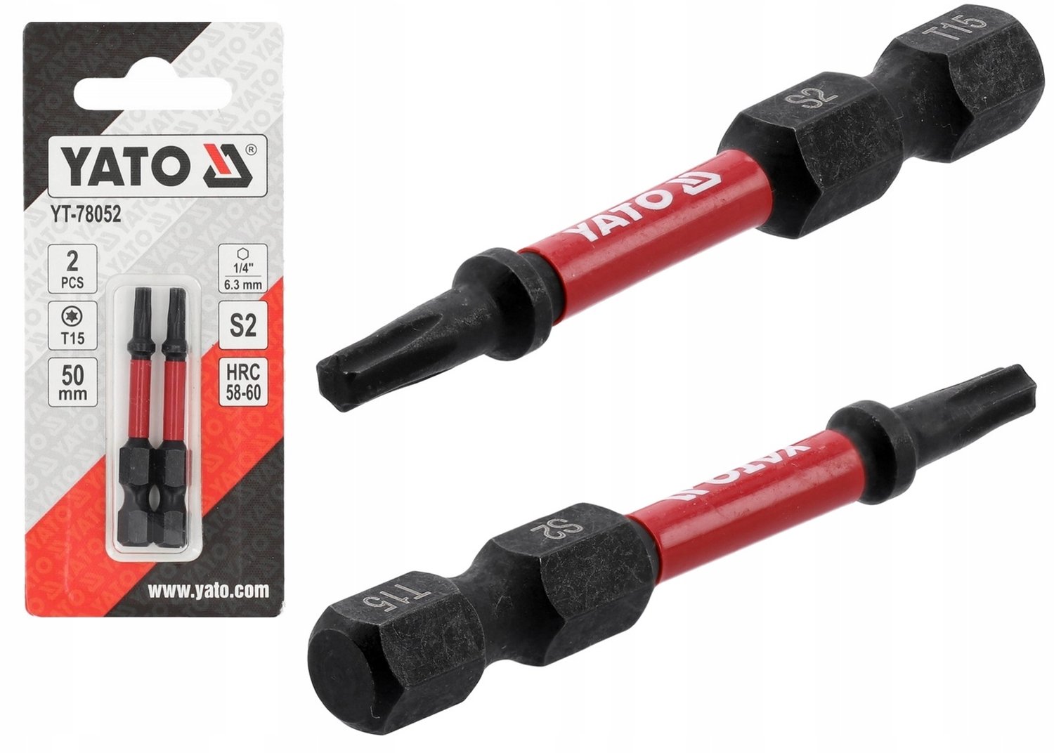 Yato Slagmoer Bits Torx T15 1/4" 50mm - 2 Stuks