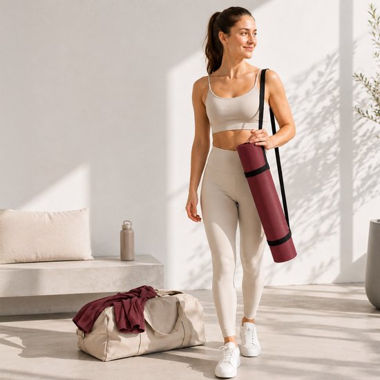 Yogamat antislip - 5 mm - donkerrood van Yogamat — afbeelding 4