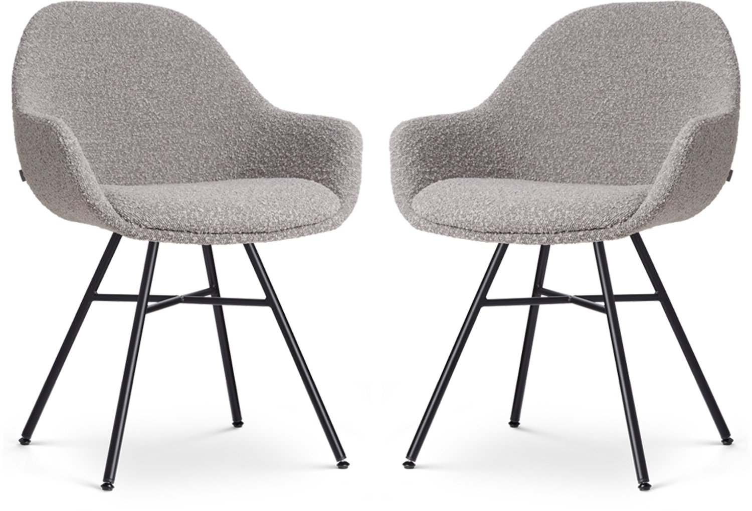 Nolon Noa-Mae Eetkamerstoelen Set van 2 Bouclé Taupe - met Armleuning - Stof - Zwart Metalen Poten - Design - Scandinavisch - Comfortabel Bouclé - Taupe - Zwart onderstel