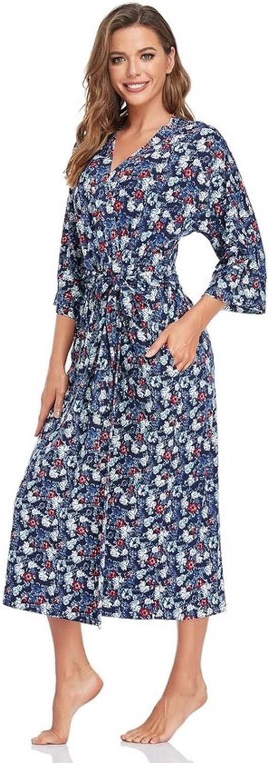 Lange zachte badjas voor dames - Met kimono kraag - Met riempje