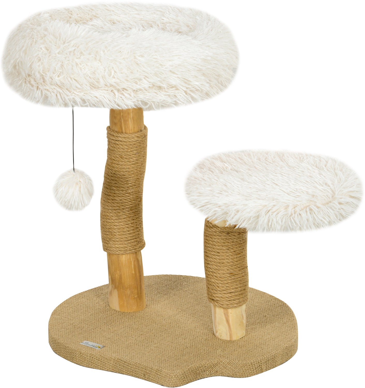 Pawona Krabpaal - Met ligbed, krabpaal, sprongplatform en speelbal - 50 x 47 x 61,5 cm - Wit/Natuur