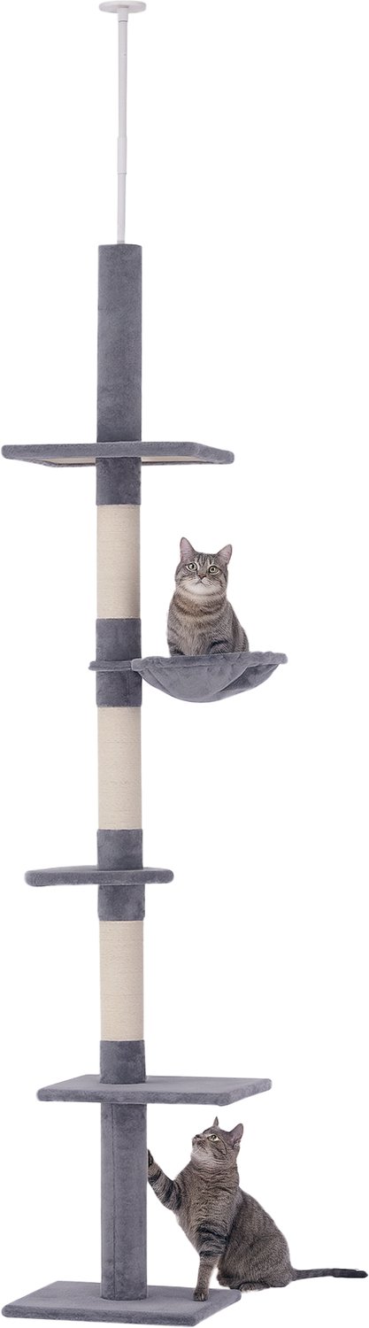 Pawona Dekenhoge krabpaal - In hoogte verstelbaar - Met 5 niveaus en sisalstammen - 40 x 34 x 230-260 cm - Grijs