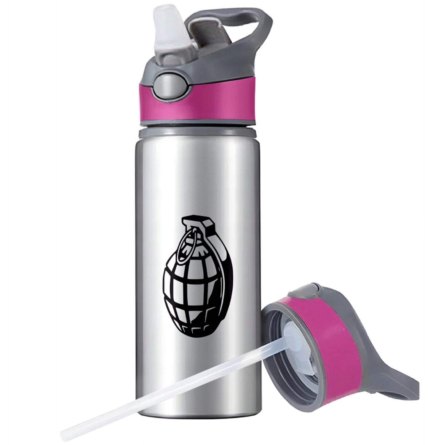 Aluminium Sport Bidon 650ml met Rietje en Handvat - Merkloos