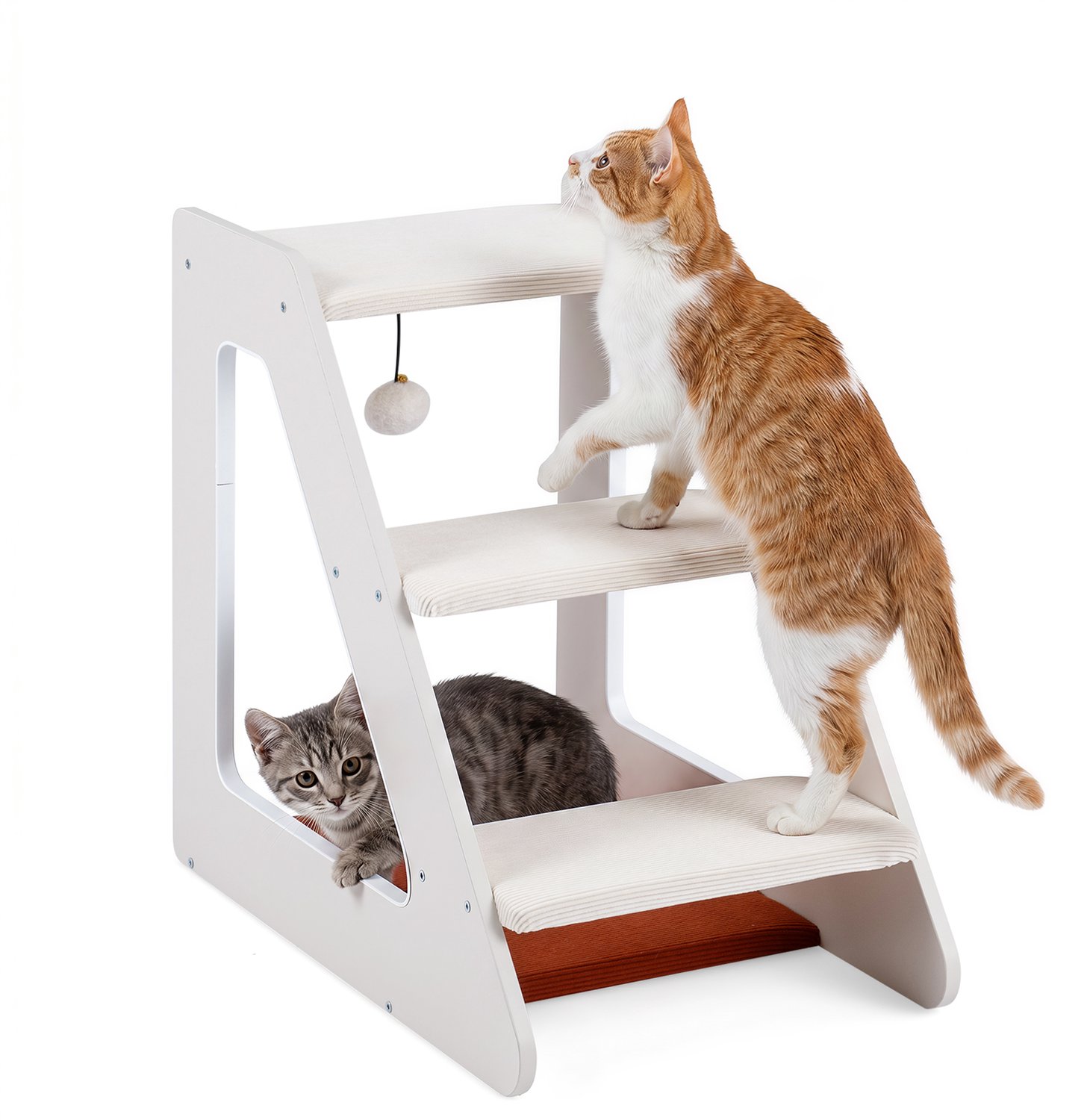 COSTWAY Hondentrap, 3 treden, kattentrap met comfortabel kattenbed