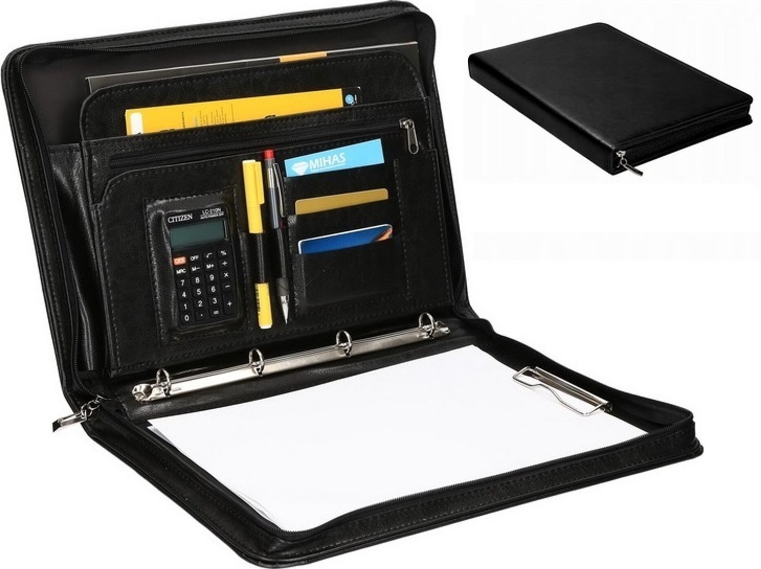 A4 Organizer Aktetas met Rekenmachine - Leerlook