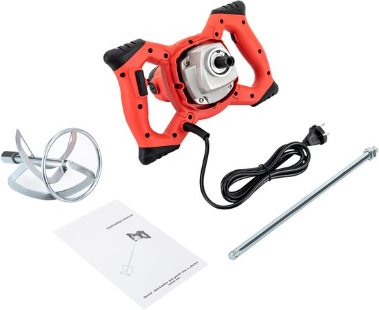Betonmixer Elektrisch - 1500 W Vermogen - 6 Snelheden - 12 cm Mengkop - Rood - Draagbare Mortelmixer — afbeelding 4