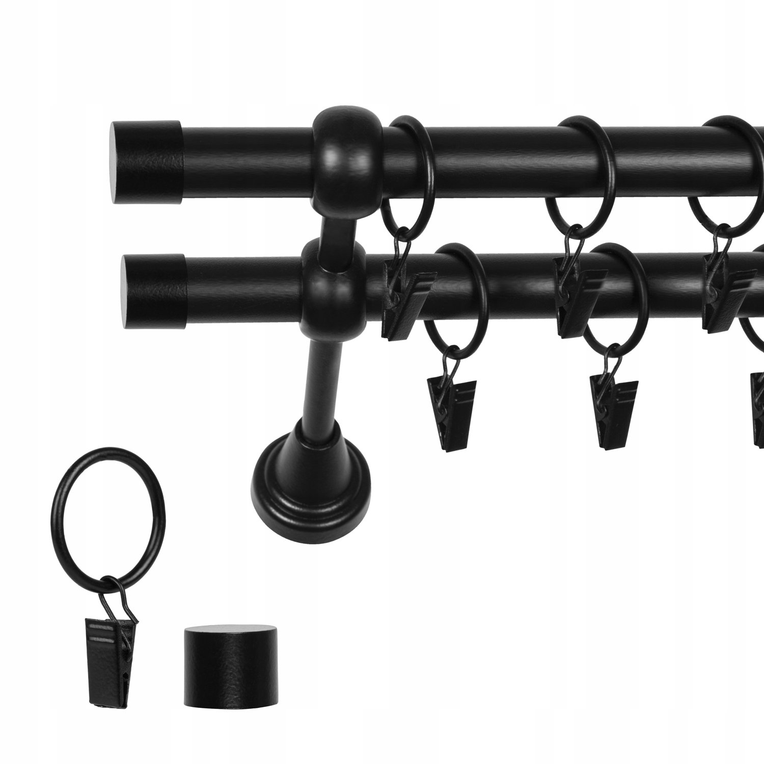Dubbele Metalen Gordijnstang 160cm Zwart Fi 19mm