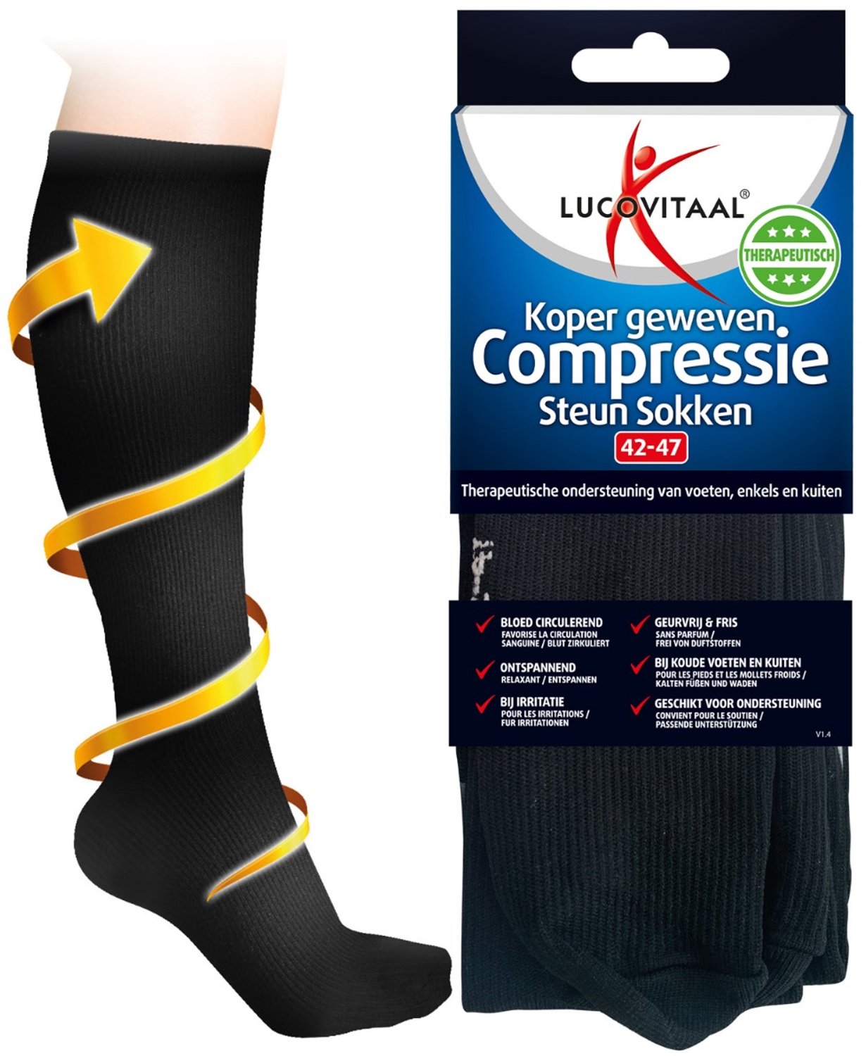 Bol.com Lucovitaal Koper Geweven Compressie Steun Kousen (Zwart) maat 42-47 aanbieding