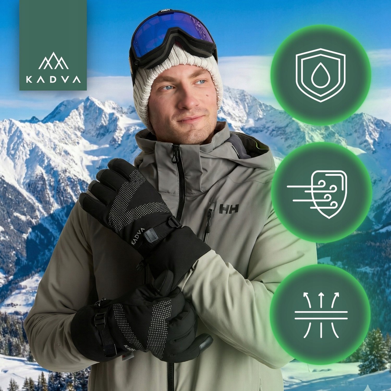 KADVA Mountain Flow Pro Ski Handschoenen – /XXL 3M Thinsulate Zwart