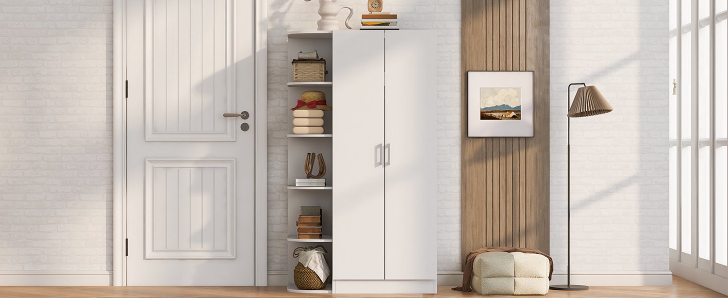 MODENUIT Kledingkast - Dubbele Deuren Met Legplanken En Kledingroede - Voor Slaapkamer - MDF - Wit - 90x55x170 Cm