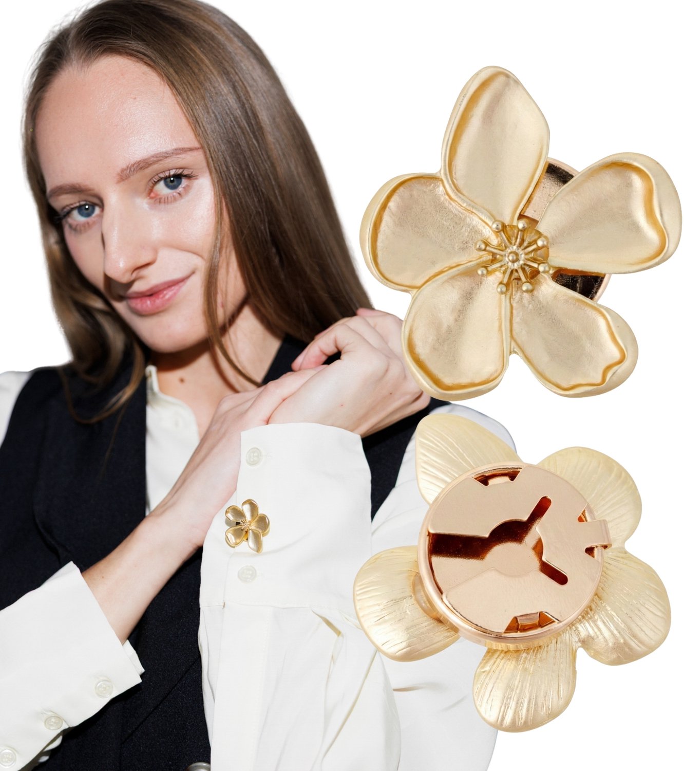 Gouden Bloem Knopen Cover - Elegante Blouse & Jurk Accessoire