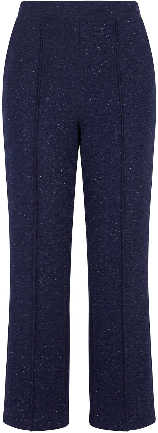 Ulla Popken - Dames - Jersey broek Rose glitters biesjes wijde pijpen - Marine - Maat 50+