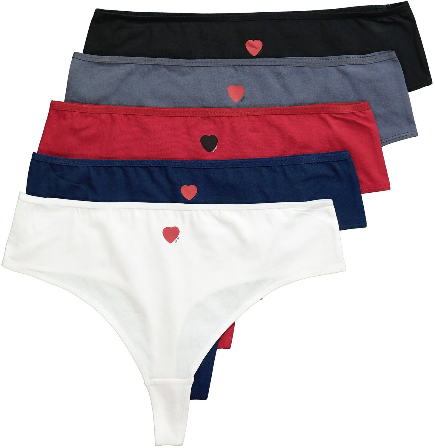 Ulla Popken - Dames - Strings set van 5 klein hartje - Donkerrood - Maat 62+