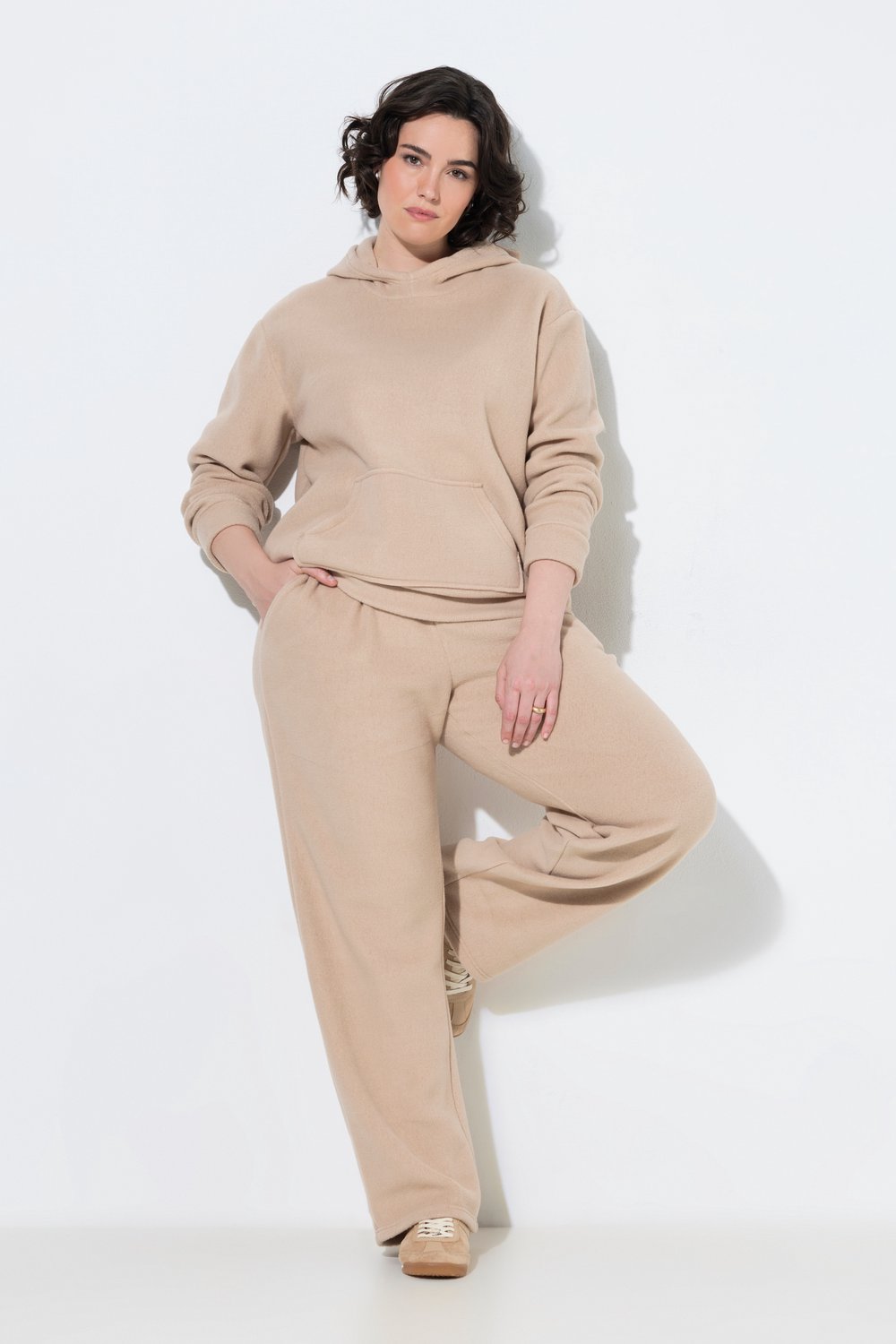 Ulla Popken - Dames - Broek Rose wijde rechte pijpen elastische tailleband - Lichtbruin - Maat 50+