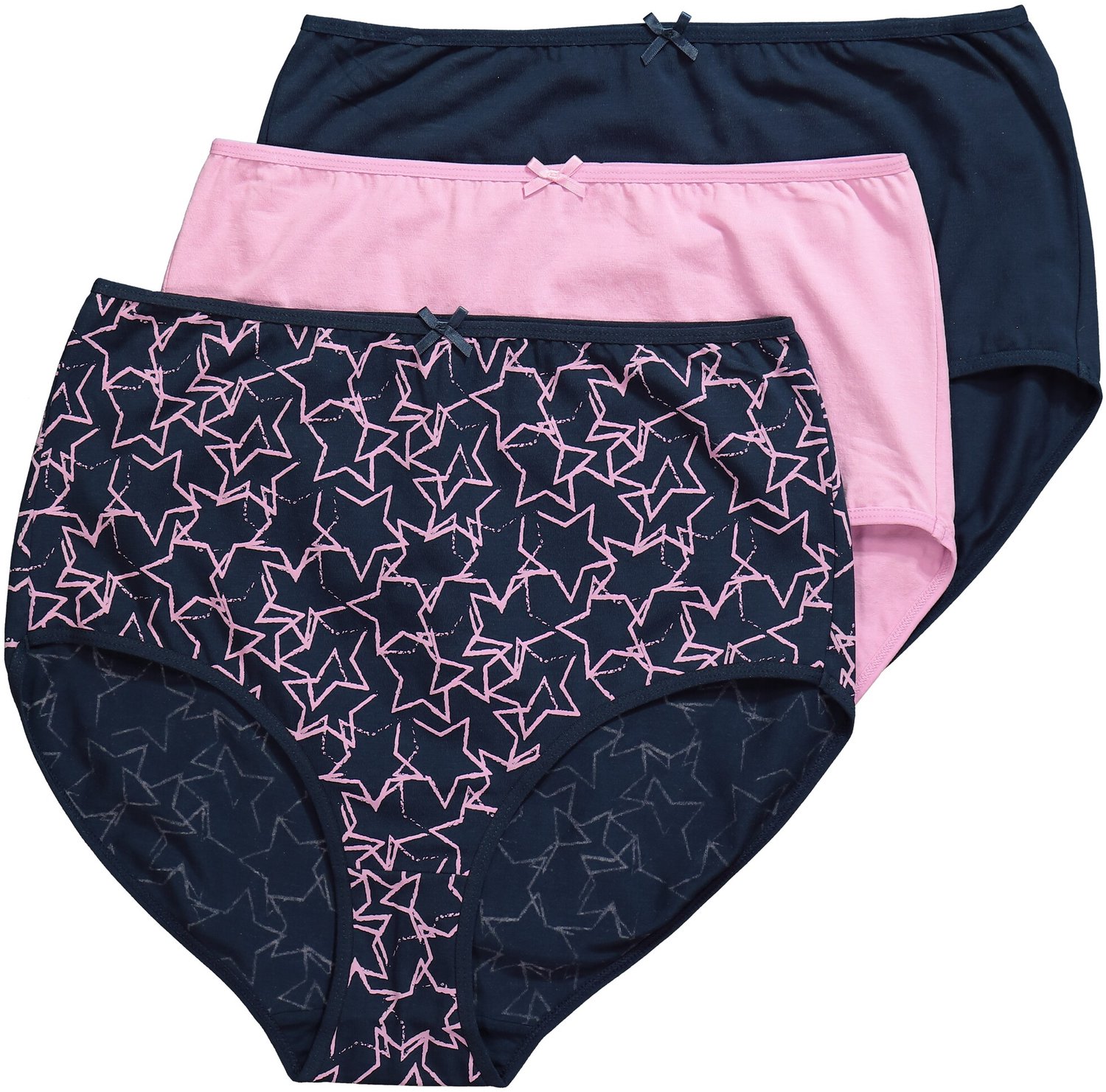 Ulla Popken - Dames - Maxislips set van 3 sterren/effen - Nachtblauw - Maat 46+