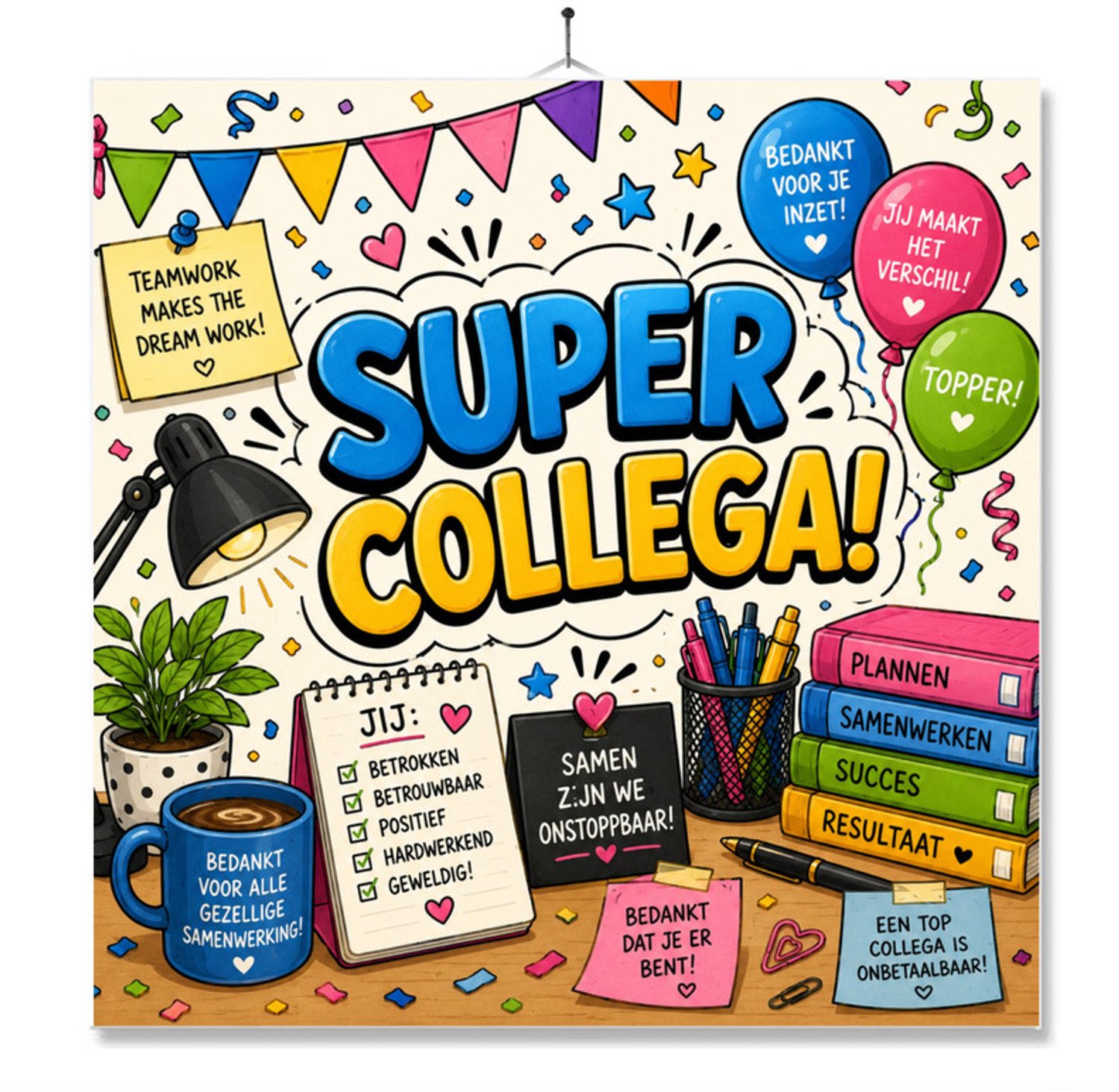 MC Living Tegel Met Opdruk | Super Collega | Cadeau | Inclusief Geschenkdoos | Standaard | Ophangsysteem Multi-Color
