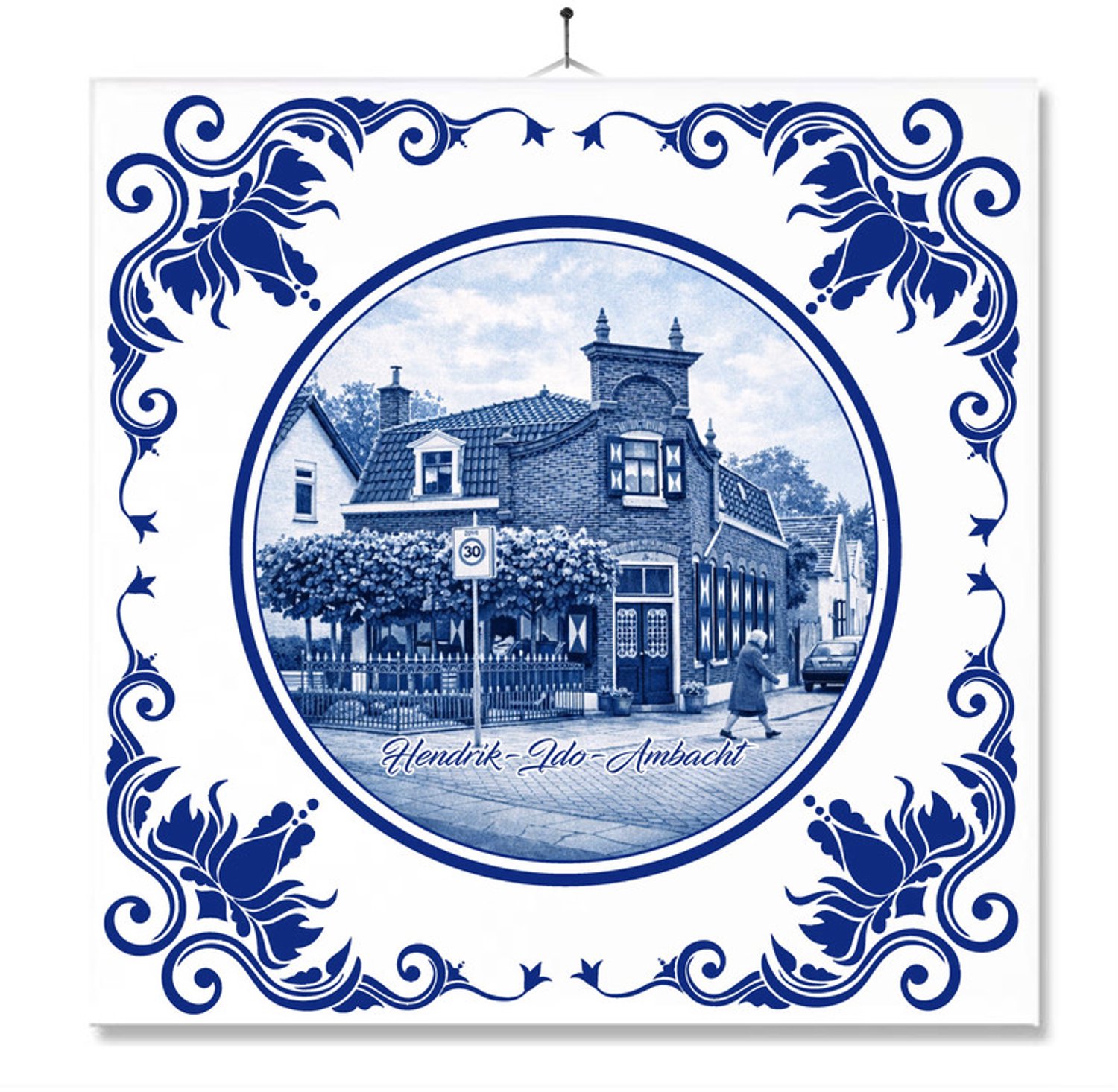 MC Living Tegel Met Opdruk | Hendrik-Ido-Ambacht | Delft Blauw | Cadeau | Inclusief Geschenkdoos | Standaard | Ophangsysteem Ontwerp 2