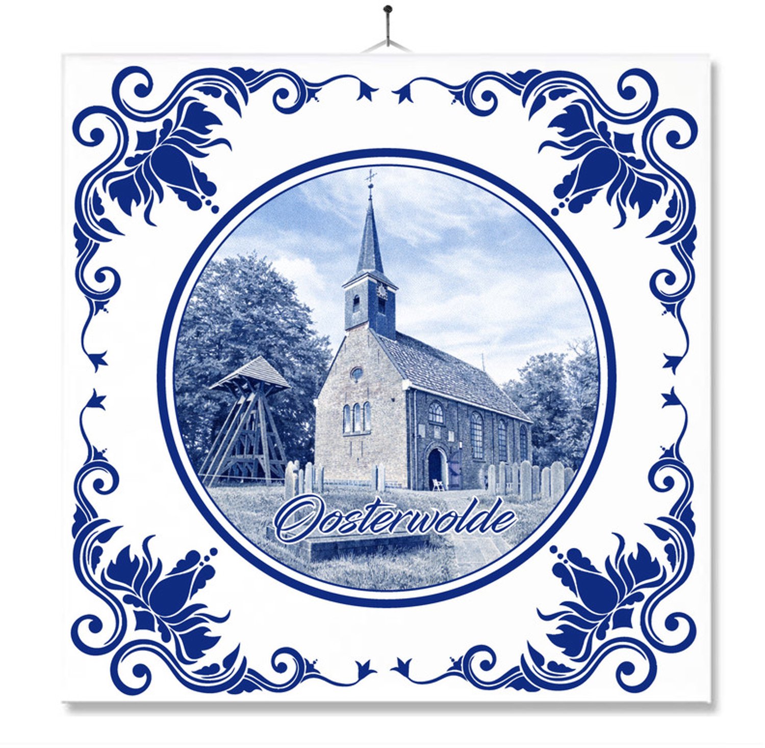 MC Living Tegel Met Opdruk | Oosterwolde | Delft Blauw | Cadeau | Inclusief Geschenkdoos | Standaard | Ophangsysteem Ontwerp 1